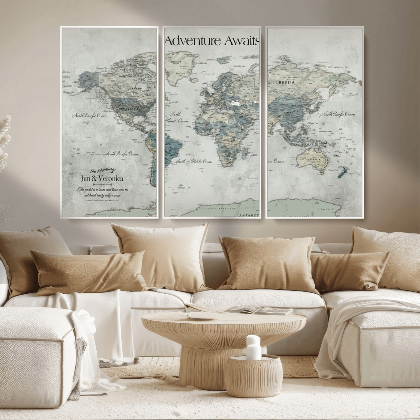 Customize Push Pin World Map Wall Canvas Print – Personalized Travel Tracker with Pins – Framed Custom Quotie Canvas for Home Office Decor