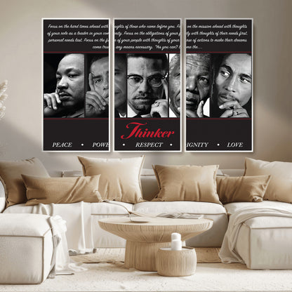 Monochrome canvas of iconic Black leaders with a powerful quote, perfect for modern spaces with a cultural or motivational theme.