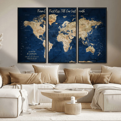 56122A-MGV-CV-36X24-Push Pin World Map Canvas Print – Framed Wall Art for Couples to Track Their Travels – Anniversary Gift or Home Adventure Decor - H2-Orj