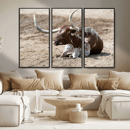 Texas Longhorn Wall Art Canvas Print, Framed Country Living Art Picture Print, Farmhouse Aesthetic Perfect Western Rustic Decor Artwork