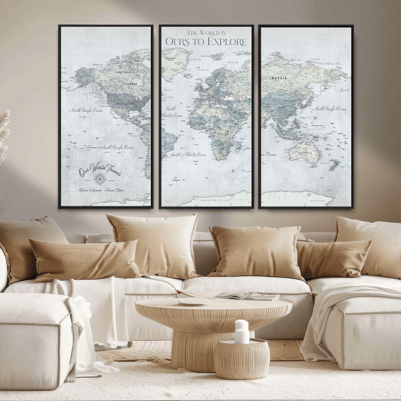 Custom Push Pin World Map Wall Canvas Print – Personalized Travel Tracker with Pins – Framed Custom Quotie Canvas for Home Office Decor