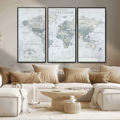 Custom Push Pin World Map Wall Canvas Print – Personalized Travel Tracker with Pins – Framed Custom Quotie Canvas for Home Office Decor