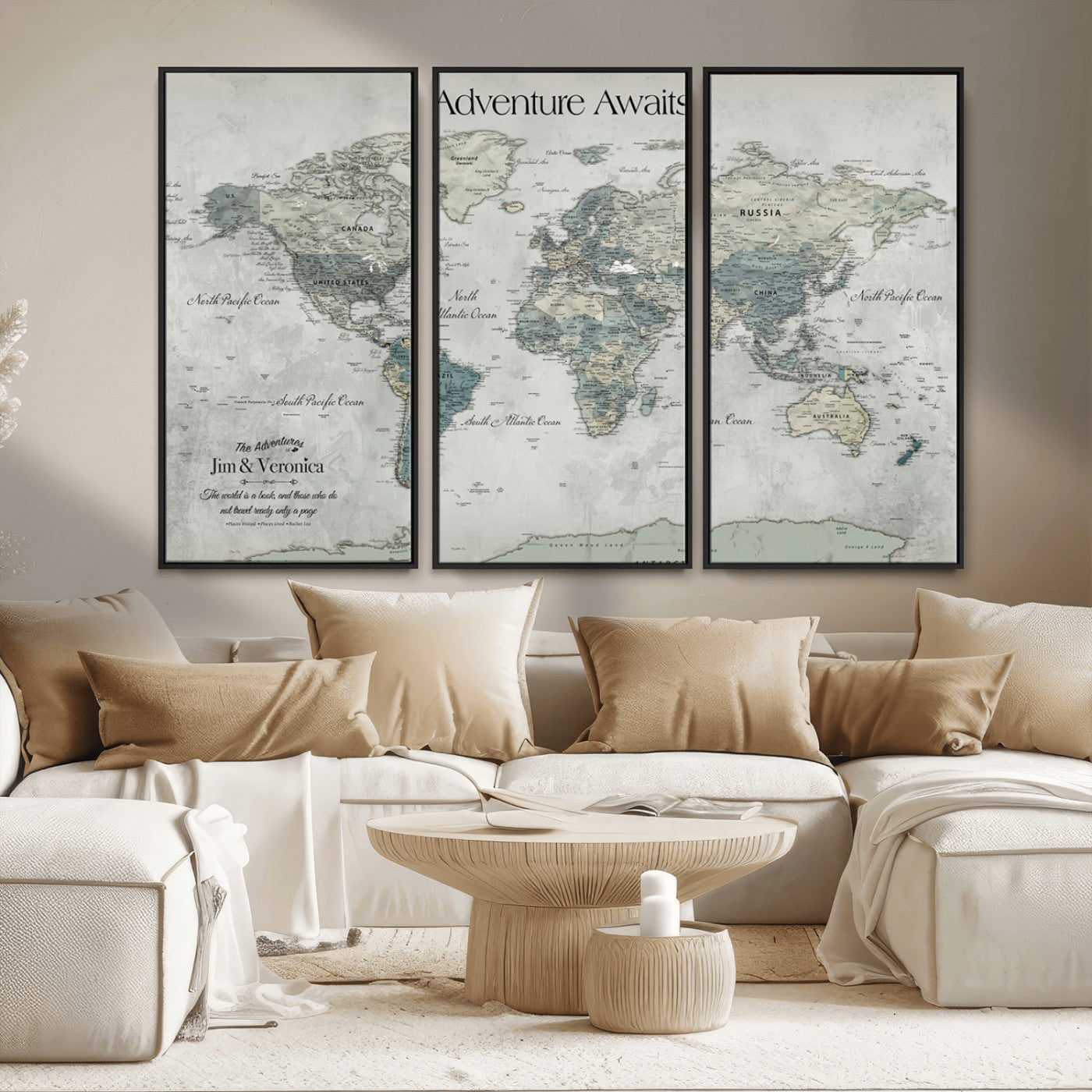 Customize Push Pin World Map Wall Canvas Print – Personalized Travel Tracker with Pins – Framed Custom Quotie Canvas for Home Office Decor