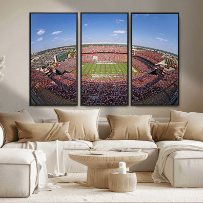 An William Brice-Stadium view of a full football stadium with cheering fans and clear blue skies, capturing the excitement and energy of the game.
