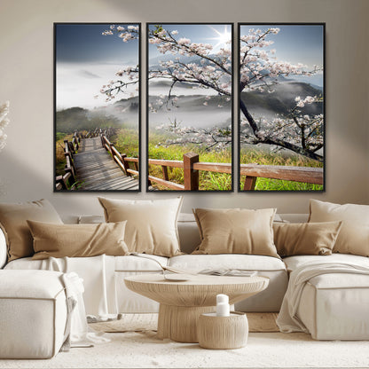 Sakura Cherry Blossom Pathway Canvas Wall Art – Tranquil Walk Through Blossoming Nature – Ready to Hang