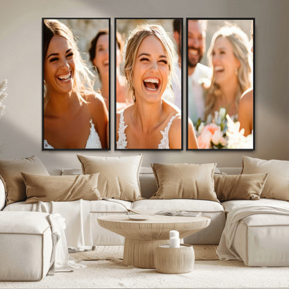 MGV-FC-48X32-3P - Joyful Wedding Wall Art – Laughing Bride and Bridesmaids Canvas Print, Romantic Celebration Photography Decor for Bedroom, Living Room, or Wedding Gift