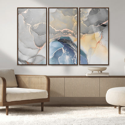 -Abstract Fluid Art Wall Decor – Blue, Gray & Gold Canvas Print, Modern Home and Office Wall Art Decor for Living Room, Bedroom or Workspace