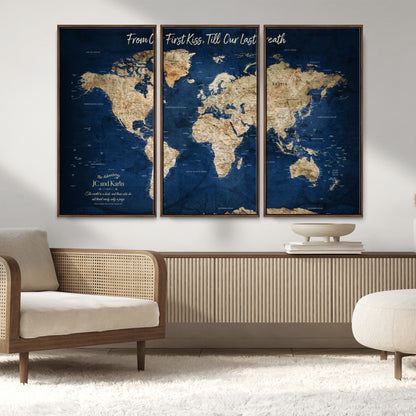 56122A-MGV-CV-36X24-Push Pin World Map Canvas Print – Framed Wall Art for Couples to Track Their Travels – Anniversary Gift or Home Adventure Decor - H2-Orj