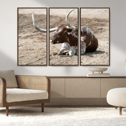 Texas Longhorn Wall Art Canvas Print, Framed Country Living Art Picture Print, Farmhouse Aesthetic Perfect Western Rustic Decor Artwork