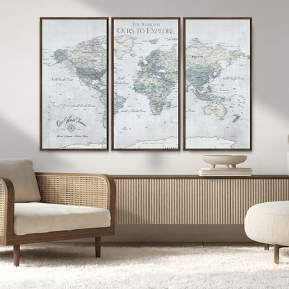Custom Push Pin World Map Wall Canvas Print – Personalized Travel Tracker with Pins – Framed Custom Quotie Canvas for Home Office Decor