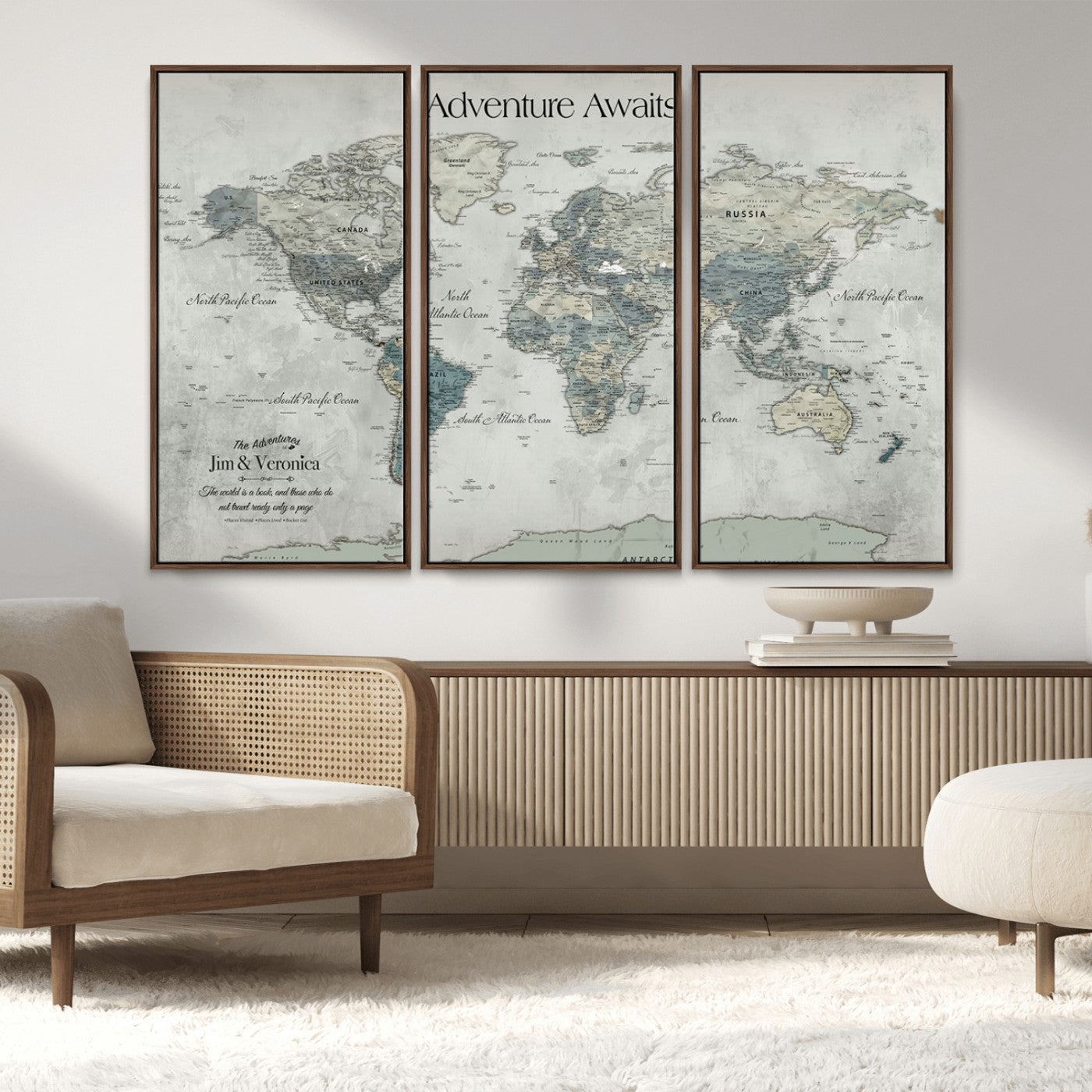 Customize Push Pin World Map Wall Canvas Print – Personalized Travel Tracker with Pins – Framed Custom Quotie Canvas for Home Office Decor
