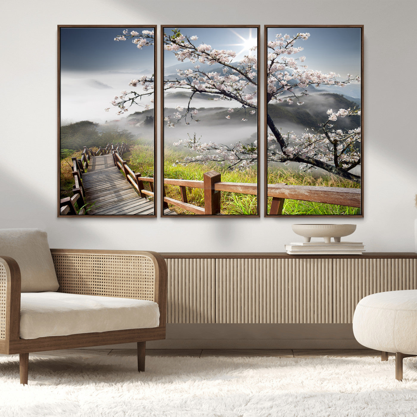 Sakura Cherry Blossom Pathway Canvas Wall Art – Tranquil Walk Through Blossoming Nature – Ready to Hang