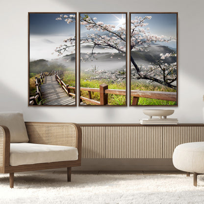 Sakura Cherry Blossom Pathway Canvas Wall Art – Tranquil Walk Through Blossoming Nature – Ready to Hang
