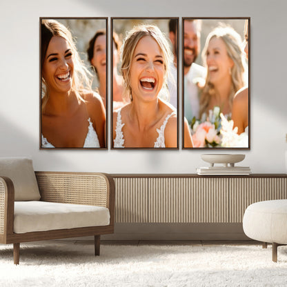 MGV-FC-48X32-3P - Joyful Wedding Wall Art – Laughing Bride and Bridesmaids Canvas Print, Romantic Celebration Photography Decor for Bedroom, Living Room, or Wedding Gift
