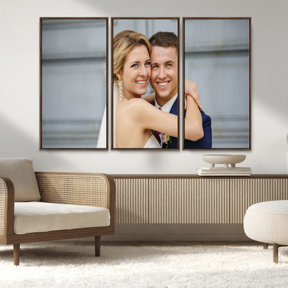 CSTM6030-MGV-FC-48X32-3P_Walnut-Custom Floating Frame Wall Art – Personalized Photo Print for Family Memories or Gift, Ready to Hang Framed Canvas Decor
