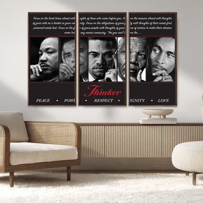 Monochrome canvas of iconic Black leaders with a powerful quote, perfect for modern spaces with a cultural or motivational theme.