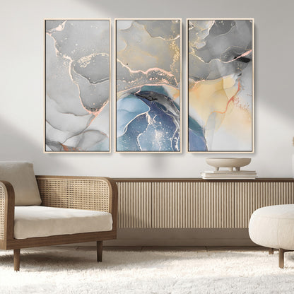 -Abstract Fluid Art Wall Decor – Blue, Gray & Gold Canvas Print, Modern Home and Office Wall Art Decor for Living Room, Bedroom or Workspace