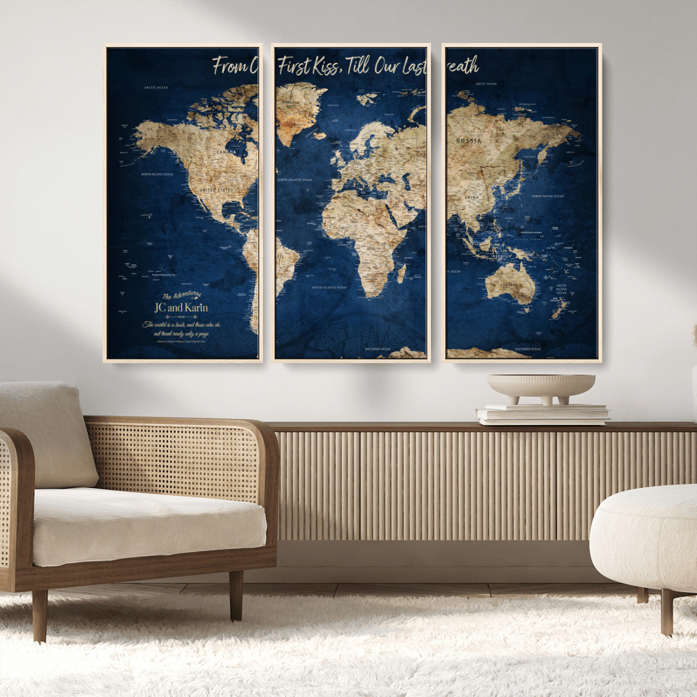 56122A-MGV-CV-36X24-Push Pin World Map Canvas Print – Framed Wall Art for Couples to Track Their Travels – Anniversary Gift or Home Adventure Decor - H2-Orj
