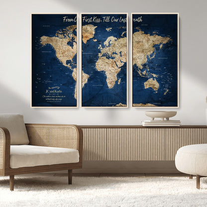 56122A-MGV-CV-36X24-Push Pin World Map Canvas Print – Framed Wall Art for Couples to Track Their Travels – Anniversary Gift or Home Adventure Decor - H2-Orj