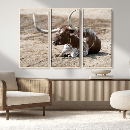 Texas Longhorn Wall Art Canvas Print, Framed Country Living Art Picture Print, Farmhouse Aesthetic Perfect Western Rustic Decor Artwork
