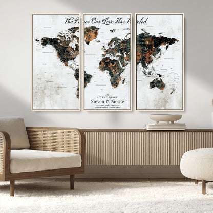 89231588-MGV-CV-36X24-World Travel Map with Pins – Framed Canvas Print to Track Adventures and Create a Visual Travel Journal, Ideal Wall Art for Home - H17
