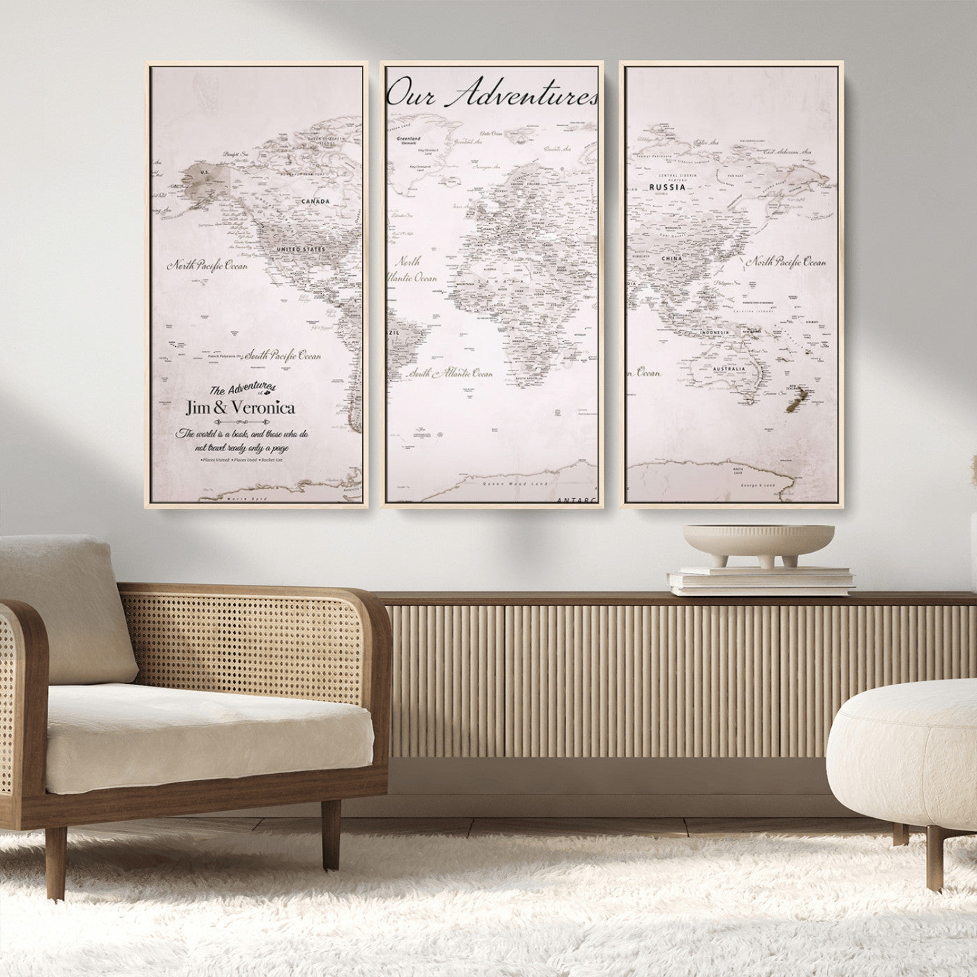 Customize Push Pin World Map Wall Canvas Print – Personalized Travel Map with Foam Pins – Framed Custom Quotie Canvas for Home Office Decor
