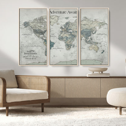 Customize Push Pin World Map Wall Canvas Print – Personalized Travel Tracker with Pins – Framed Custom Quotie Canvas for Home Office Decor