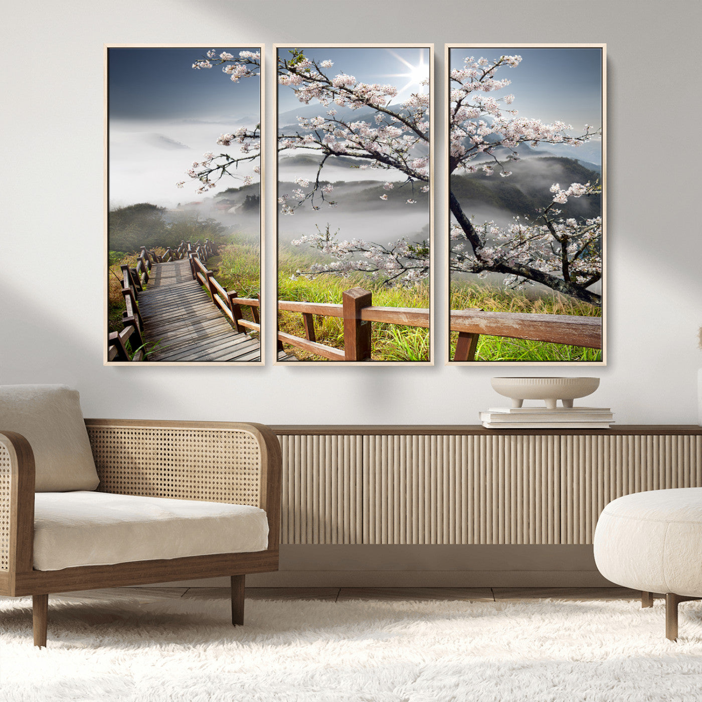 Sakura Cherry Blossom Pathway Canvas Wall Art – Tranquil Walk Through Blossoming Nature – Ready to Hang