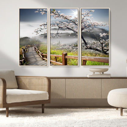 Sakura Cherry Blossom Pathway Canvas Wall Art – Tranquil Walk Through Blossoming Nature – Ready to Hang