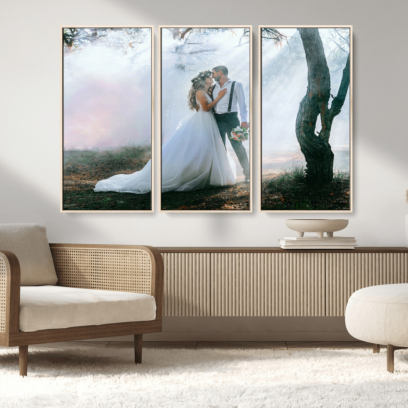MGV-FC-48X32-3P - Forest Wedding Wall Art – Romantic Bride and Groom Canvas Print, Enchanted Woodland Photography Decor for Bedroom, Living Room, or Wedding Gift