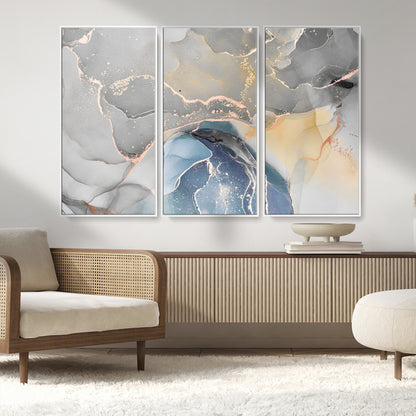 -Abstract Fluid Art Wall Decor – Blue, Gray & Gold Canvas Print, Modern Home and Office Wall Art Decor for Living Room, Bedroom or Workspace
