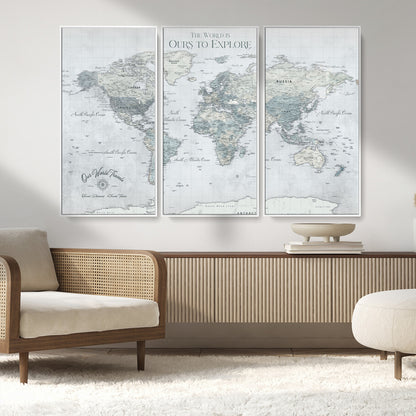 Custom Push Pin World Map Wall Canvas Print – Personalized Travel Tracker with Pins – Framed Custom Quotie Canvas for Home Office Decor