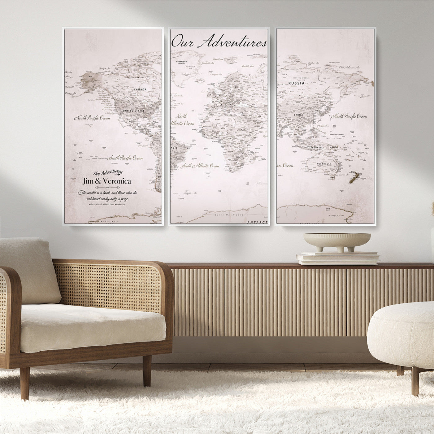 Customize Push Pin World Map Wall Canvas Print – Personalized Travel Map with Foam Pins – Framed Custom Quotie Canvas for Home Office Decor