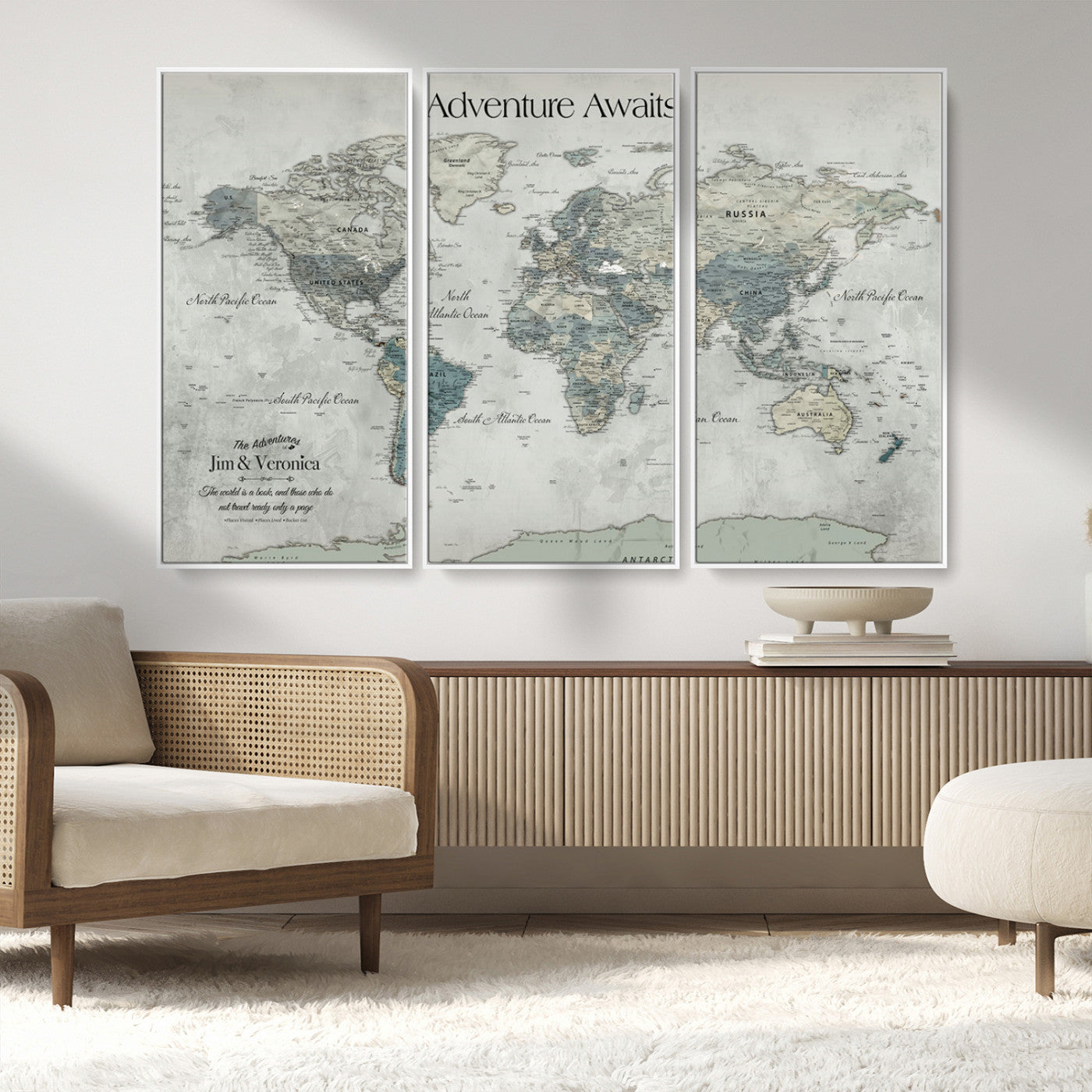 Customize Push Pin World Map Wall Canvas Print – Personalized Travel Tracker with Pins – Framed Custom Quotie Canvas for Home Office Decor