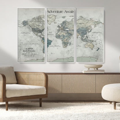 Customize Push Pin World Map Wall Canvas Print – Personalized Travel Tracker with Pins – Framed Custom Quotie Canvas for Home Office Decor