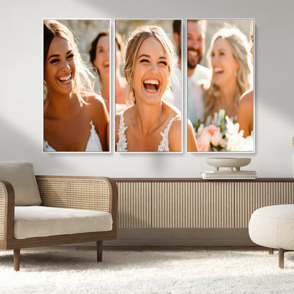 MGV-FC-48X32-3P - Joyful Wedding Wall Art – Laughing Bride and Bridesmaids Canvas Print, Romantic Celebration Photography Decor for Bedroom, Living Room, or Wedding Gift