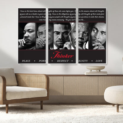 Monochrome canvas of iconic Black leaders with a powerful quote, perfect for modern spaces with a cultural or motivational theme.