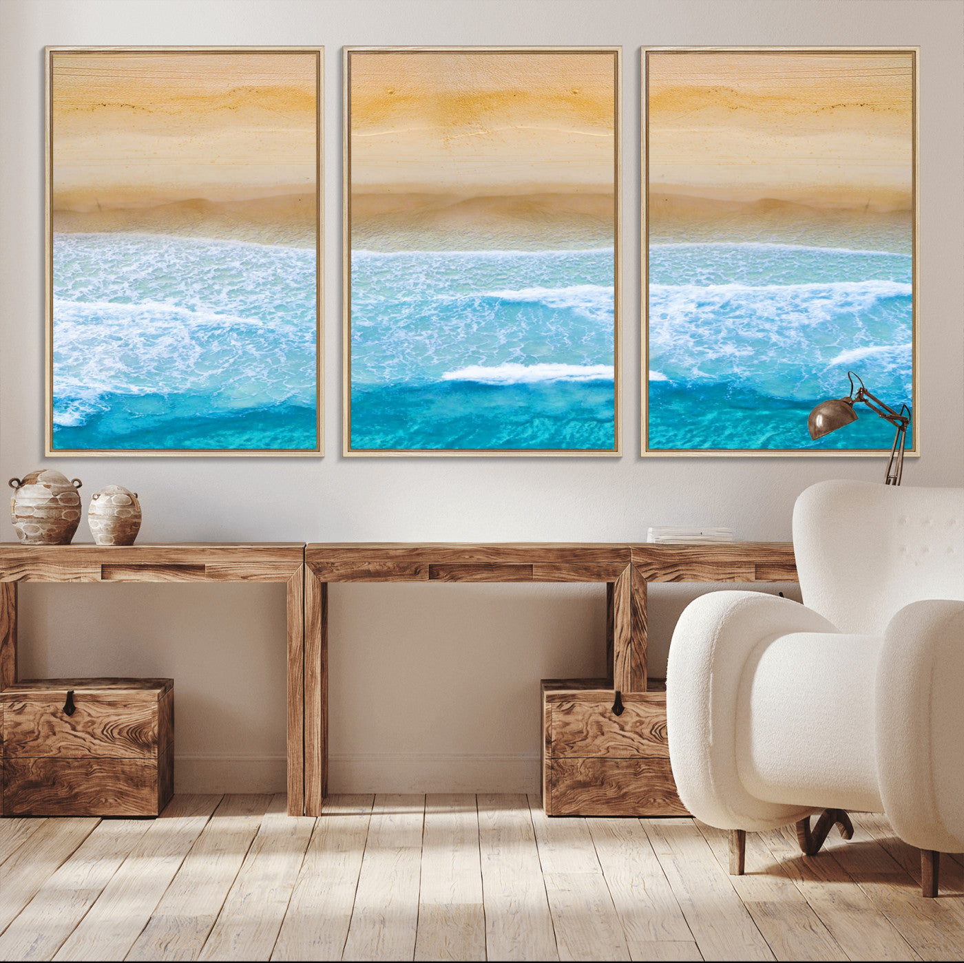 -Aerial Beach Wall Art – Serene Ocean Waves & Sandy Shore Canvas Print, Coastal Home Decor for Living Room, Bedroom or Office