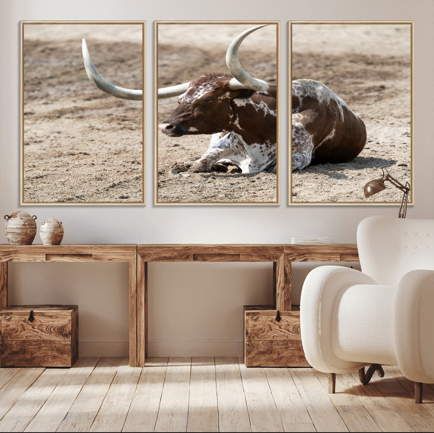 Texas Longhorn Wall Art Canvas Print, Framed Country Living Art Picture Print, Farmhouse Aesthetic Perfect Western Rustic Decor Artwork