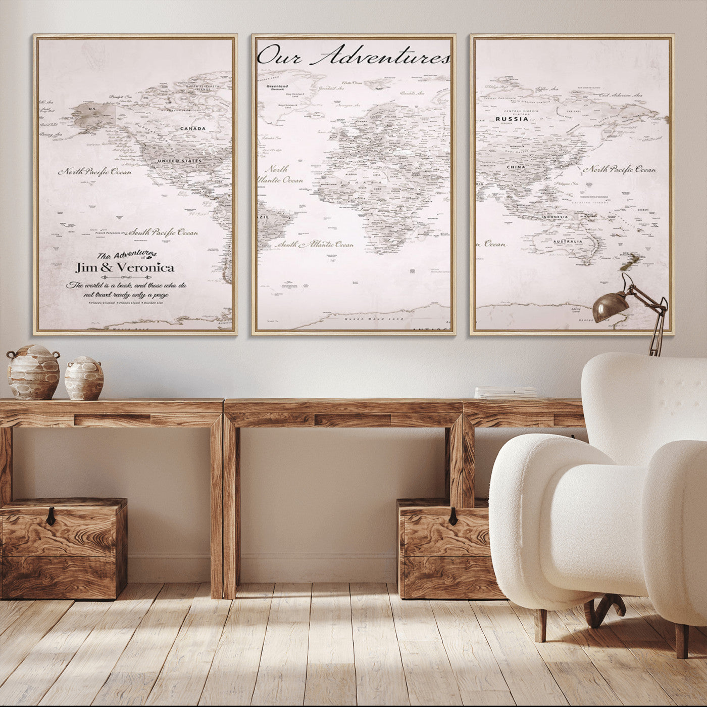Customize Push Pin World Map Wall Canvas Print – Personalized Travel Map with Foam Pins – Framed Custom Quotie Canvas for Home Office Decor