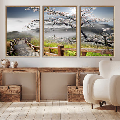 Sakura Cherry Blossom Pathway Canvas Wall Art – Tranquil Walk Through Blossoming Nature – Ready to Hang