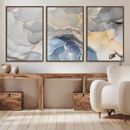 -Abstract Fluid Art Wall Decor – Blue, Gray & Gold Canvas Print, Modern Home and Office Wall Art Decor for Living Room, Bedroom or Workspace