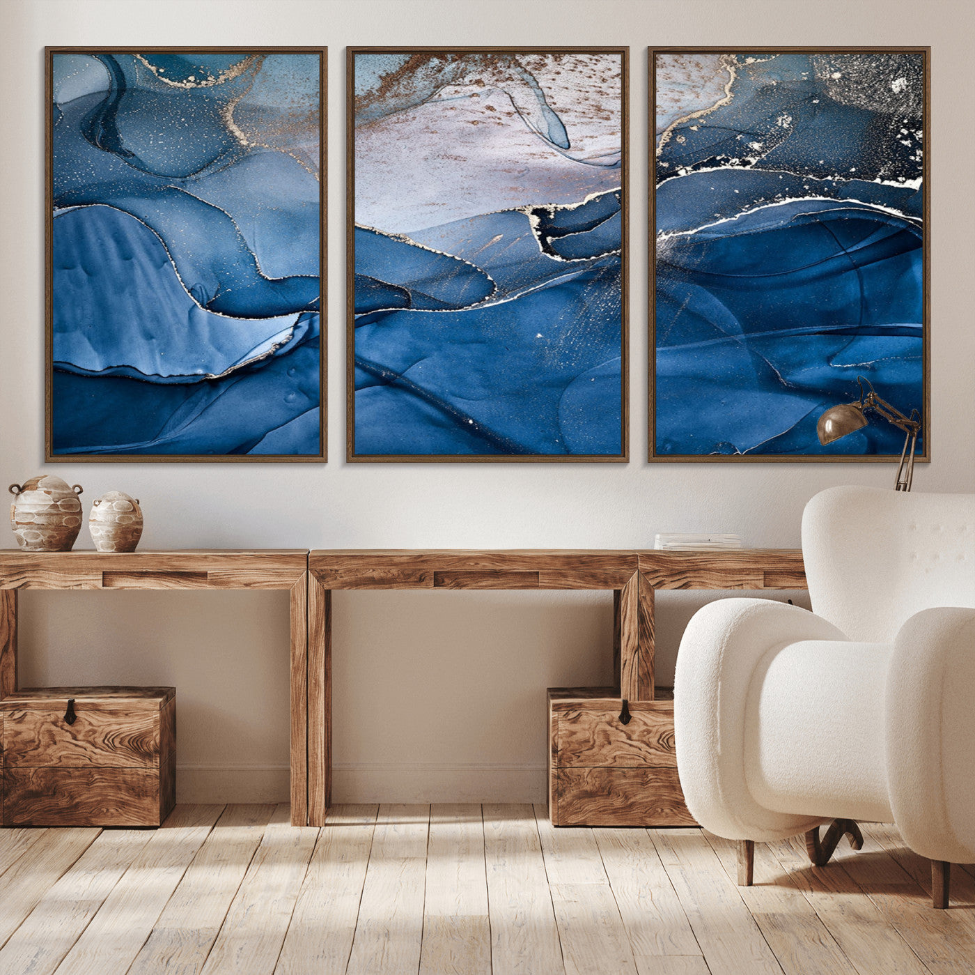 -Abstract Blue Gold Fluid Art Wall Decor – Modern Canvas Print, Elegant Home & Office Wall Art, Stylish Living Room or Bedroom Decoration