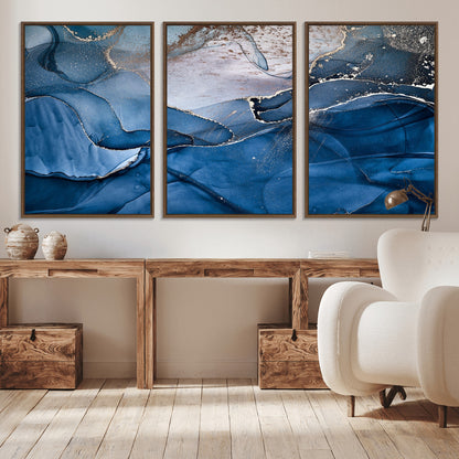-Abstract Blue Gold Fluid Art Wall Decor – Modern Canvas Print, Elegant Home & Office Wall Art, Stylish Living Room or Bedroom Decoration