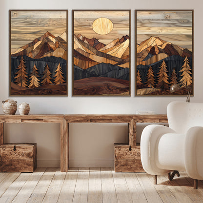 Mountain Landscape Wall Art Print - Sunset Hills Canvas Print, featuring an abstract nature scene with earthy tones and misty peaks, perfect for boho and modern decor.