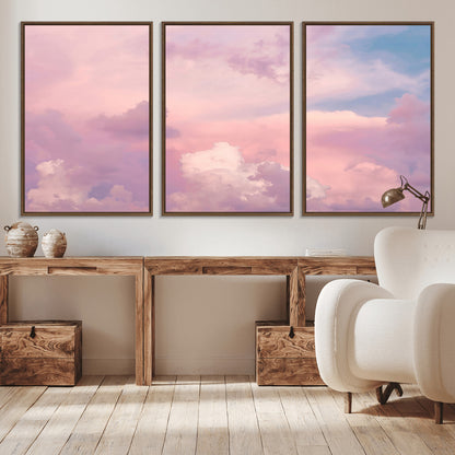 Soft pastel-colored clouds in shades of pink, purple, and blue, creating a dreamy and serene sky perfect for a calming decor touch.