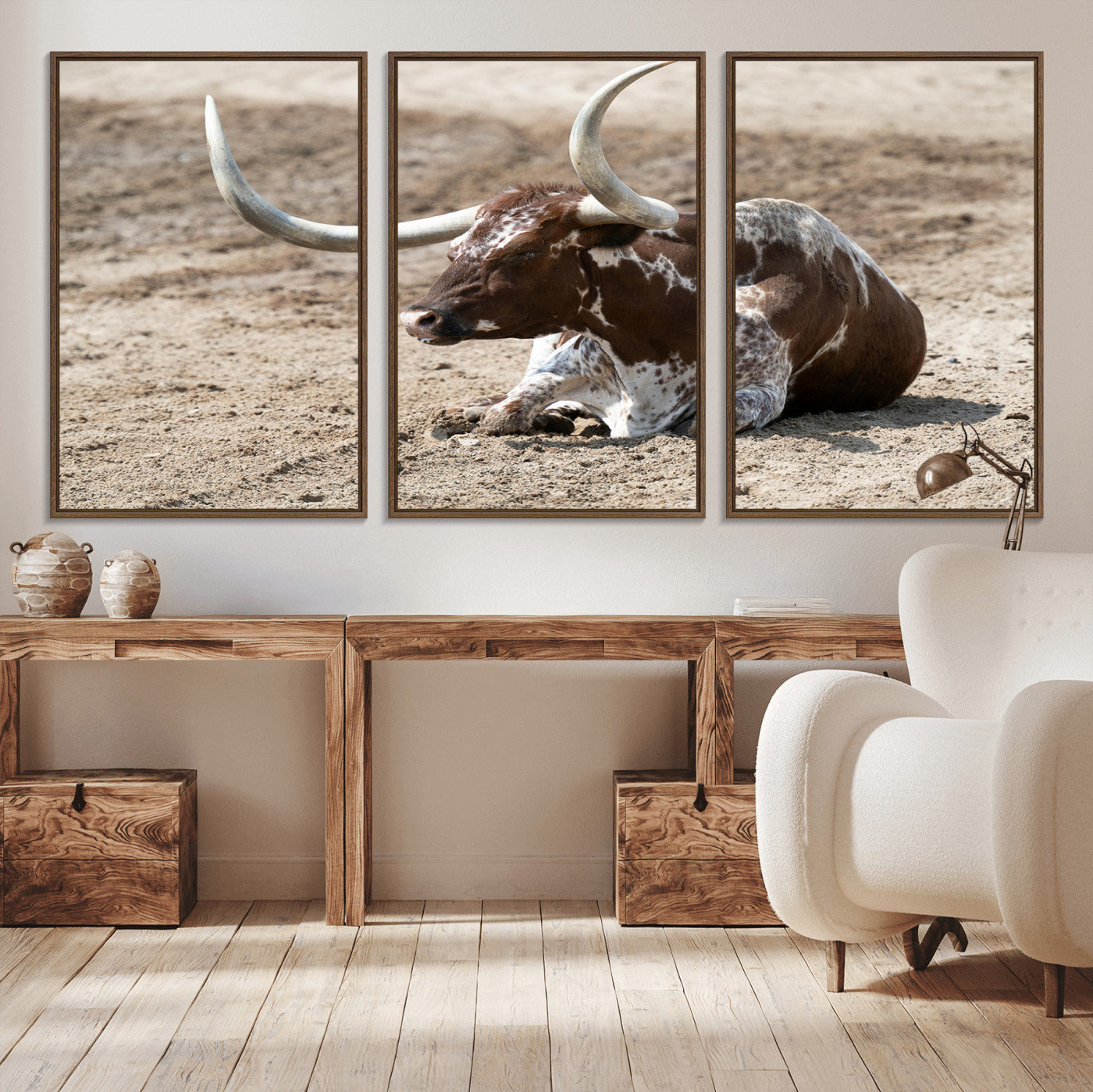 Texas Longhorn Wall Art Canvas Print, Framed Country Living Art Picture Print, Farmhouse Aesthetic Perfect Western Rustic Decor Artwork