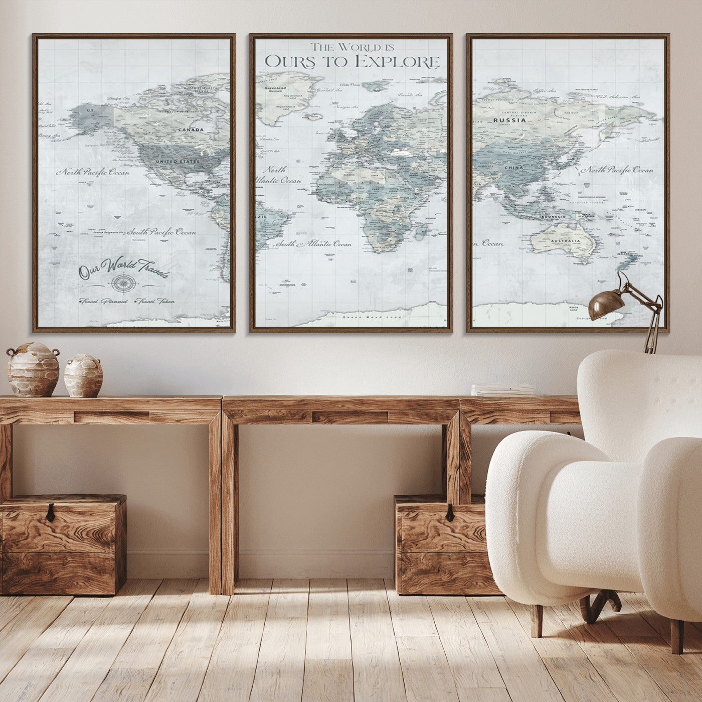 Custom Push Pin World Map Wall Canvas Print – Personalized Travel Tracker with Pins – Framed Custom Quotie Canvas for Home Office Decor