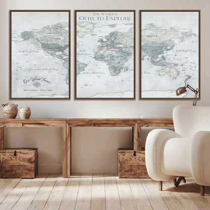 Custom Push Pin World Map Wall Canvas Print – Personalized Travel Tracker with Pins – Framed Custom Quotie Canvas for Home Office Decor