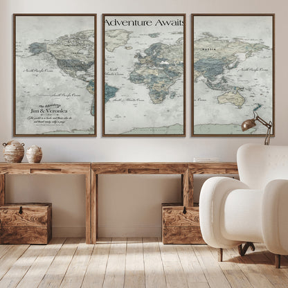 Customize Push Pin World Map Wall Canvas Print – Personalized Travel Tracker with Pins – Framed Custom Quotie Canvas for Home Office Decor